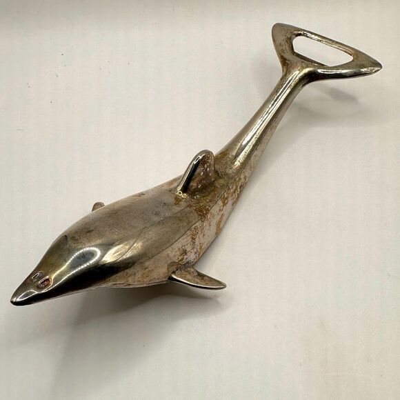 Vintage SILVER PLATED DOLPHIN BOTTLE OPENER OPENS METAL AND PLASTIC TWIST TOPS - Picture 1 of 3